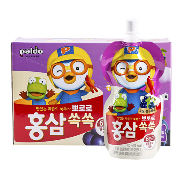 Paldo Pororo Red Ginseng Drink Grape & Blueberry (100ml*10)*4)